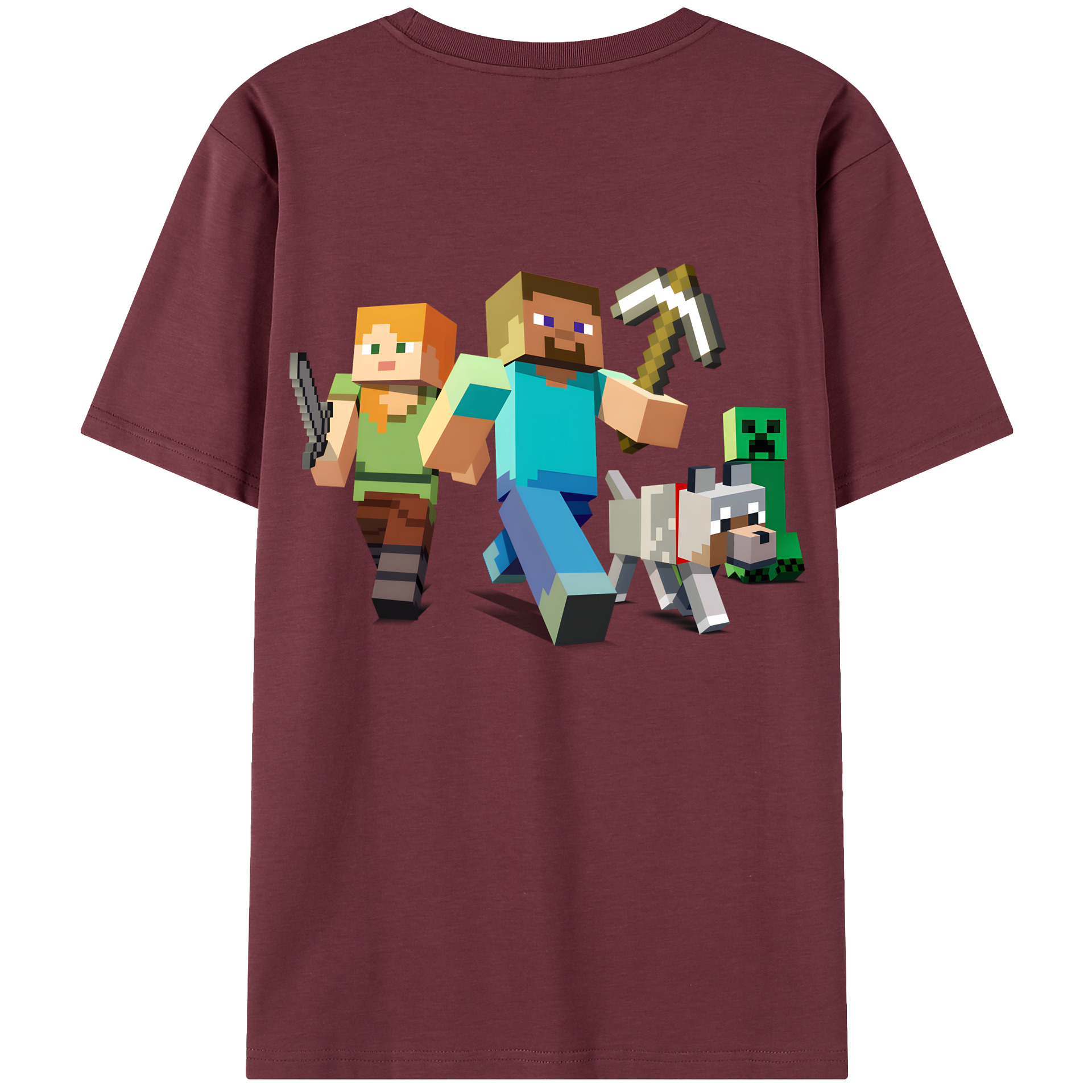 （画像用） マインクラフト ブロックの世界 Minecraft MC Block world 綿100％半袖Tシャツ（背面プリント）